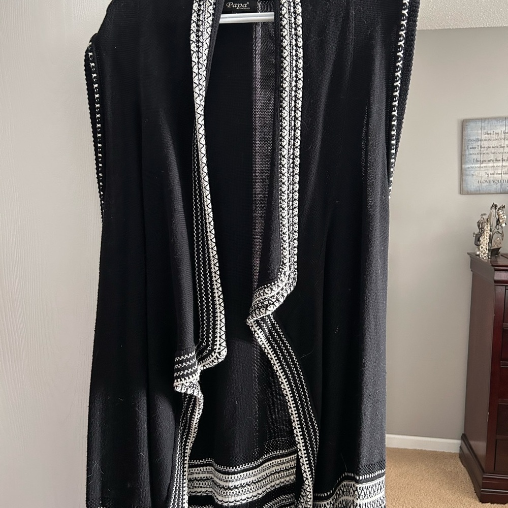 Black and White Open Front Cardigan